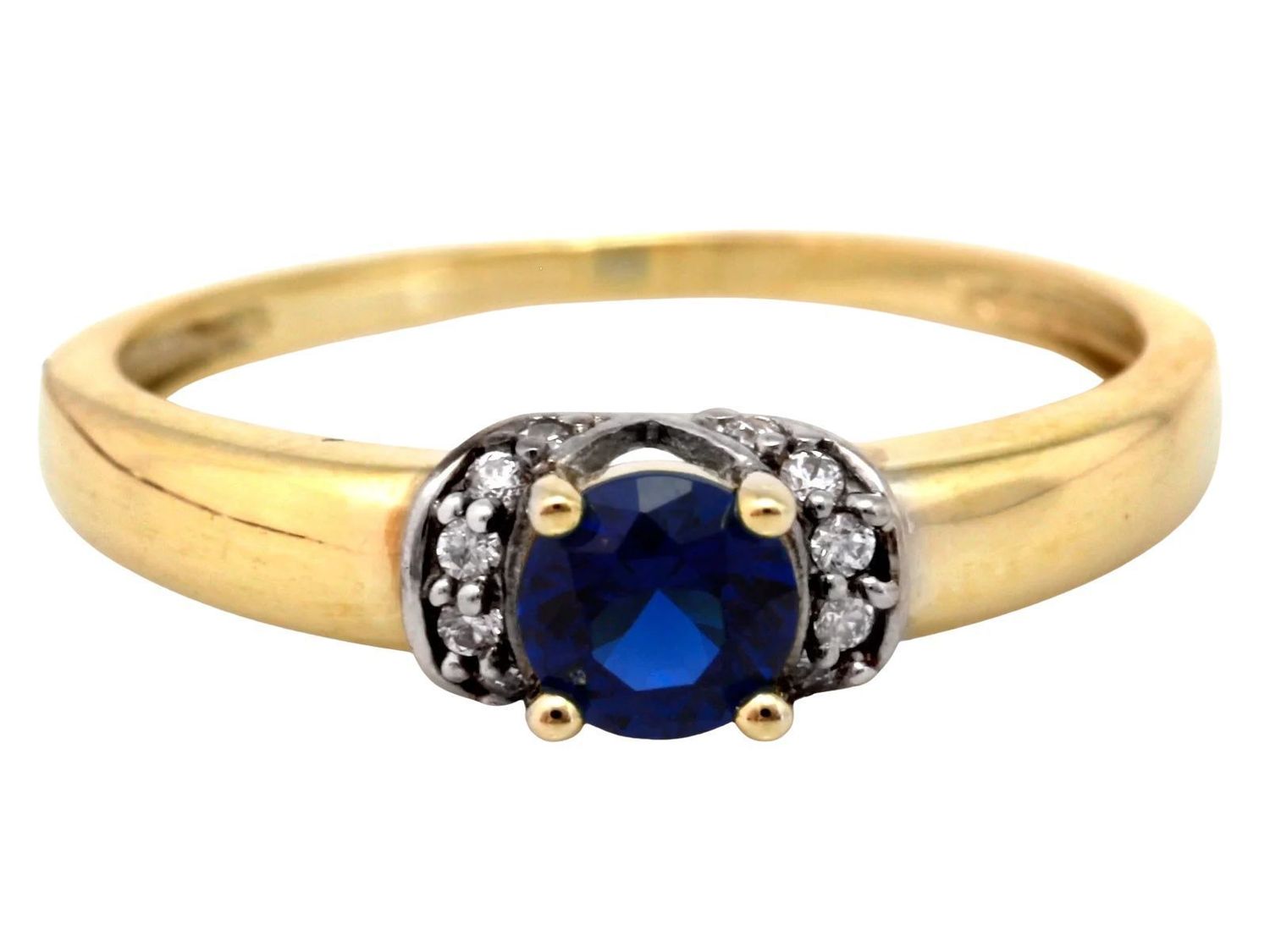 Złoty pierścionek damski z cyrkoniami i syntetycznym szafirem z kolekcji Rainbow. Elegancki pierścionek zaręczynowy lub prezent na Walentynki.1.jpg